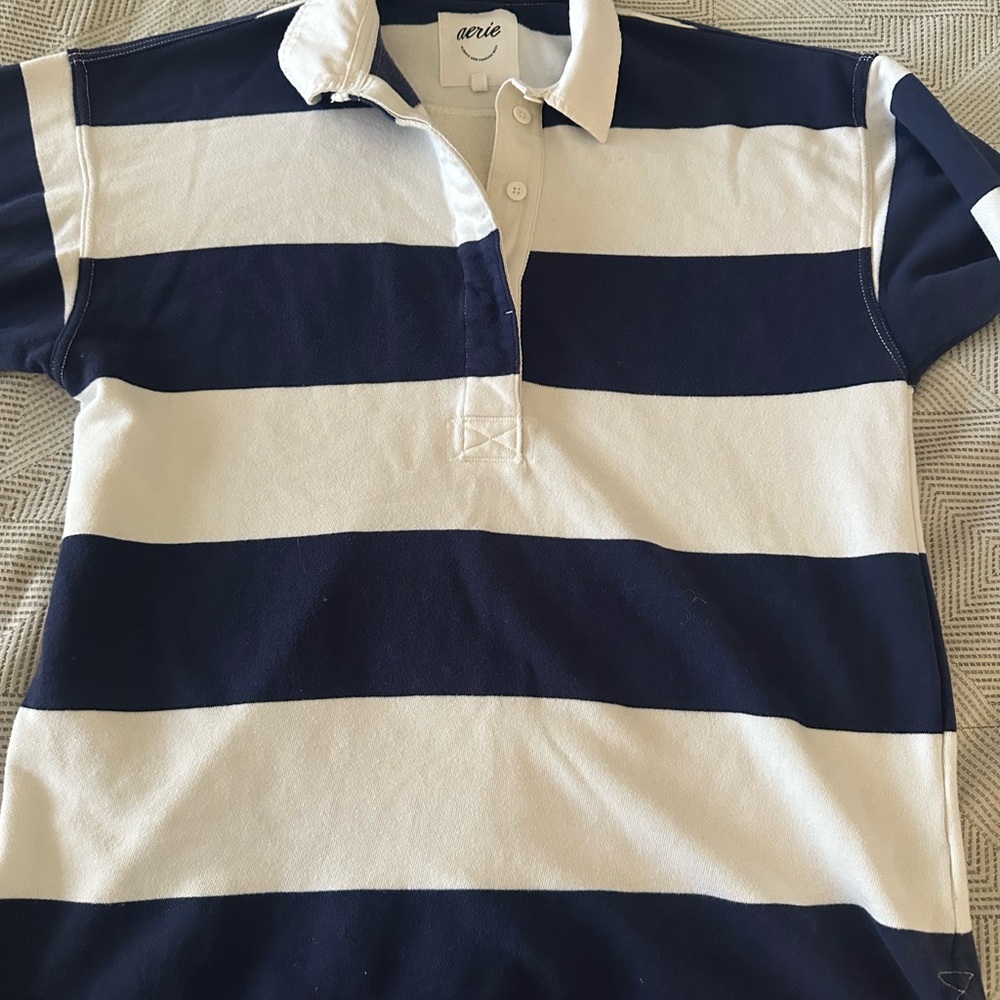 Aerie Women’s Striped Navy and White Rugby Shirt